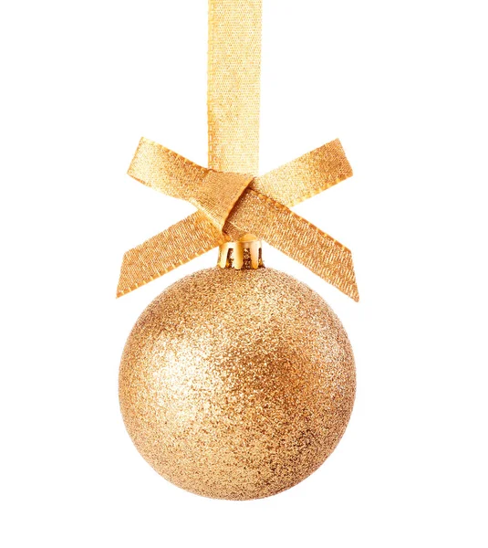 Bonito Adorno Colgante Glitter Navideño Dorado Con Una Cinta Oro — Foto de Stock
