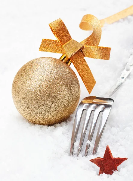 Forchetta Natale Argento Lucido Baule Glitter Oro Ornamentale Con Stella — Foto Stock