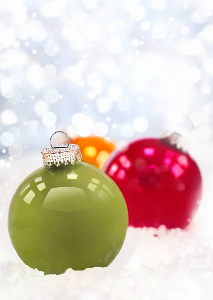 Decorações Natal Invernais Uma Cama Neve Com Bokeh Brilhante Cintilante — Fotografia de Stock