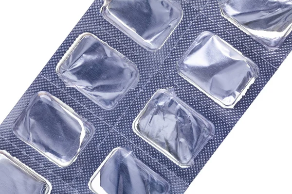 Detailní Záběr Prázdného Blistru Pilulkami Izolovaného Bílém Stock Obrázky