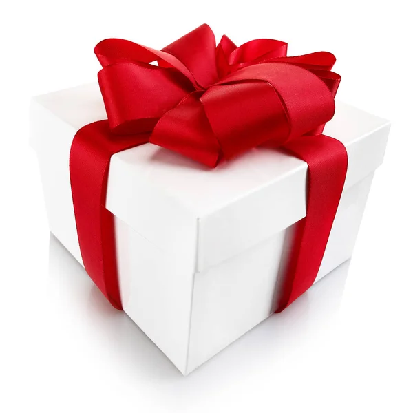 Decorative Christmas Valentine Gift Square White Cardboard Box Lid Tied — Stock Photo, Image