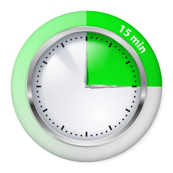 Icono Del Temporizador Verde Quince Minutos Ilustración Sobre Blanco — Foto de Stock