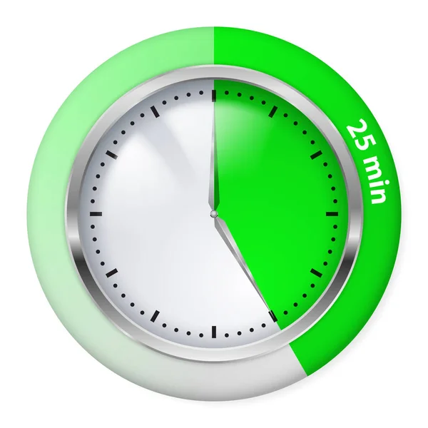 Zielona Ikona Czasu Dwadzieścia Pięć Minut Ilustracja Białym — Zdjęcie stockowe