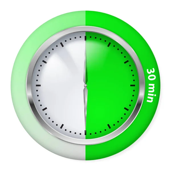 绿色定时器图标 三十分钟 关于白色的说明 — 图库照片