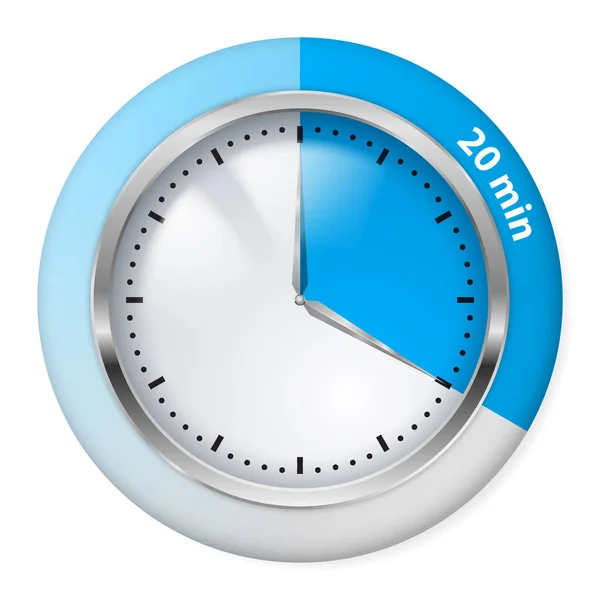 蓝色定时器图标 二十分钟 关于白色的说明 — 图库照片
