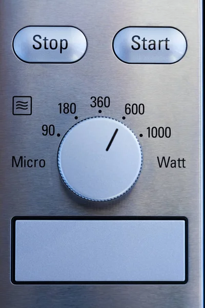 Närbild Modern Mikrovågsugn Kontrollpanel Blått Ljus — Stockfoto