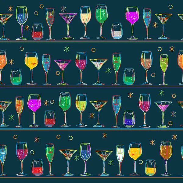 Nahtlose Komposition Mit Cocktailgläsern Hintergrundillustration Für Party — Stockfoto