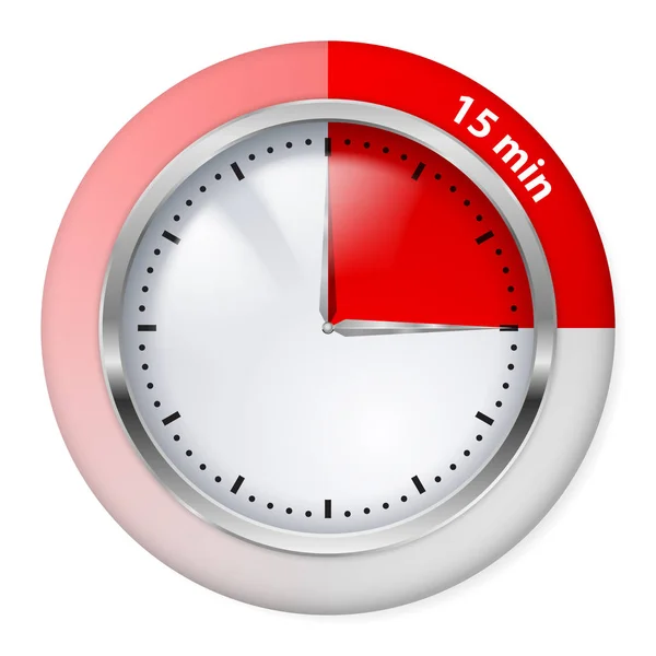 Red Timer Icon Fifteen Minutes Illustration White — Stock Photo, Image