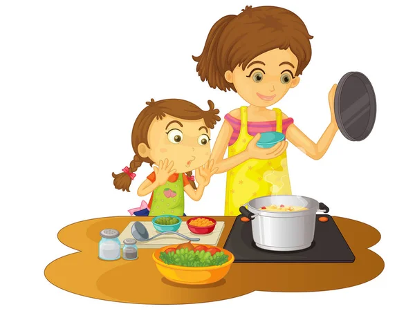 Illustratie Van Moeder Koken Met Dochter — Stockfoto