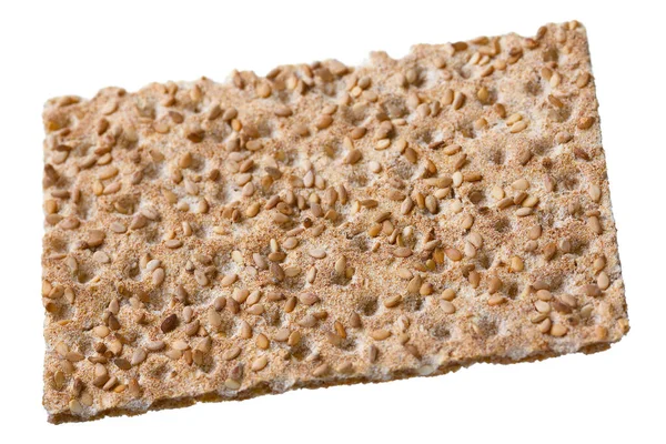 Close Crispbread Sesame Seeds Isolated White Selective Focus Studio Shot — Stock Photo, Image