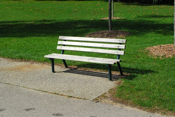 Lege Grijze Houten Park Bank Zomer — Stockfoto