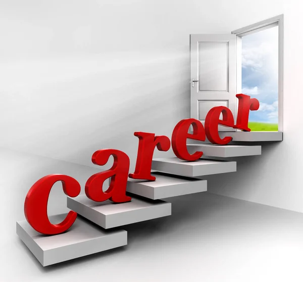 Career Word Stair Conceptual Door View Sky White Room Metaphor — Stock Photo, Image