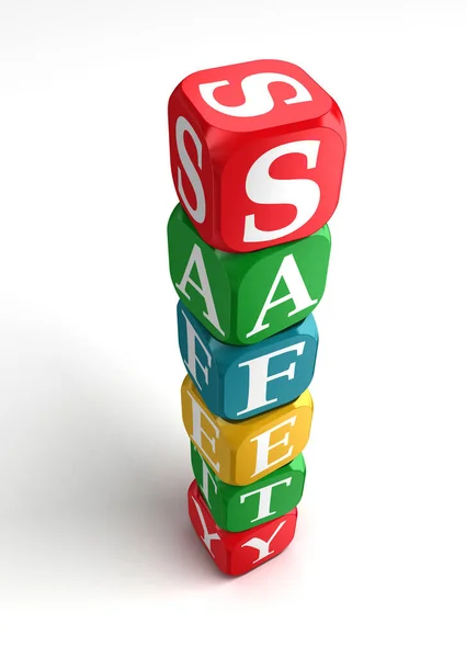 Veiligheid Teken Kleurrijke Doos Toren Witte Achtergrond — Stockfoto