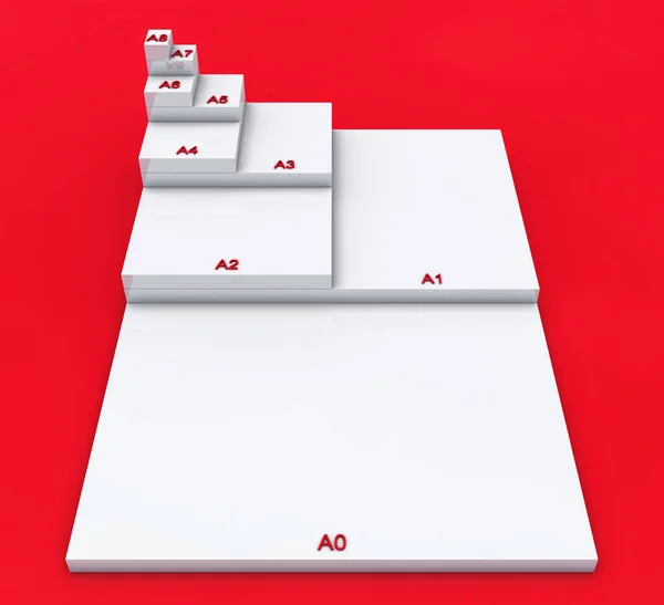 3D形式Din A0の概念からA8へ White Red — ストック写真