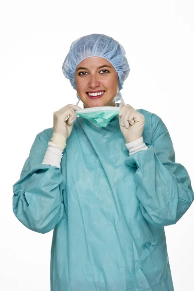 Médico Fêmea Com Roupa Protetora — Fotografia de Stock