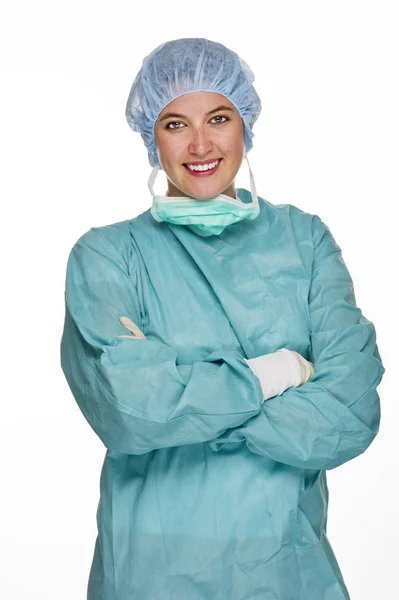 Médico Fêmea Com Roupa Protetora — Fotografia de Stock