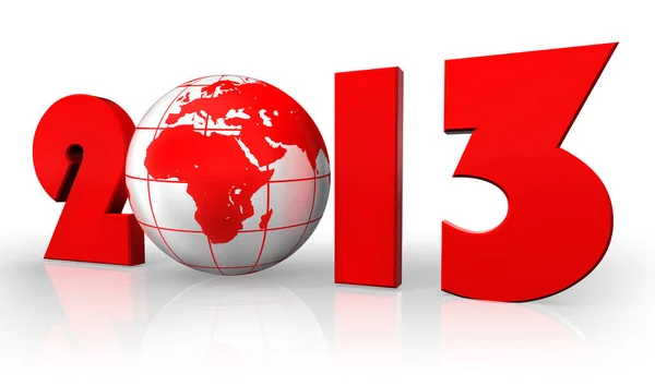 New Year 2013 Red Number Globe White Background Clipping Path — Stock Photo, Image