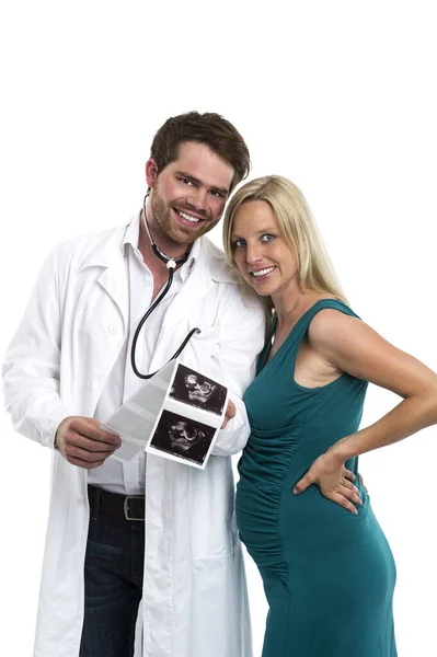 Medical Doctor Talking Ultrasound Image Pregnant Woman — Stock Photo, Image