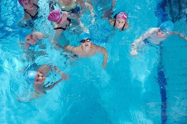 Crianças Felizes Grupo Crianças Aula Piscina Aprender Nadar — Fotografia de Stock