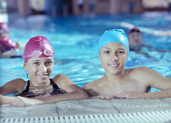 Crianças Felizes Grupo Crianças Aula Piscina Aprender Nadar — Fotografia de Stock