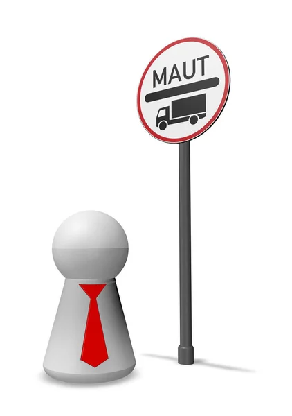 stock image traffic sign toll and game figure with tie - 3d illustration