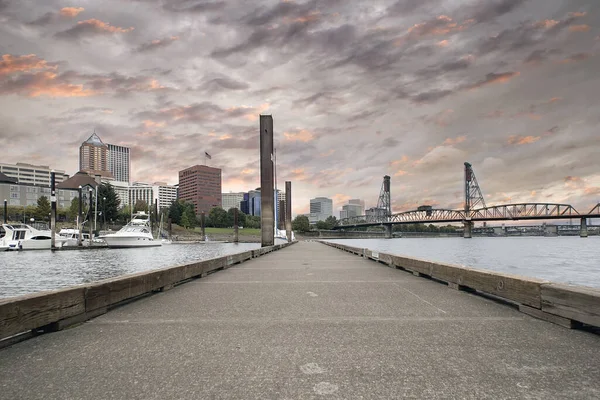 Portlandské Centrum Města Nábřeží City Skyline Willamette River Marina Při — Stock fotografie