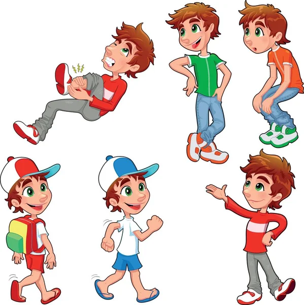 Boy Different Poses Expressions Vector Isolated Characters — Stock Photo, Image