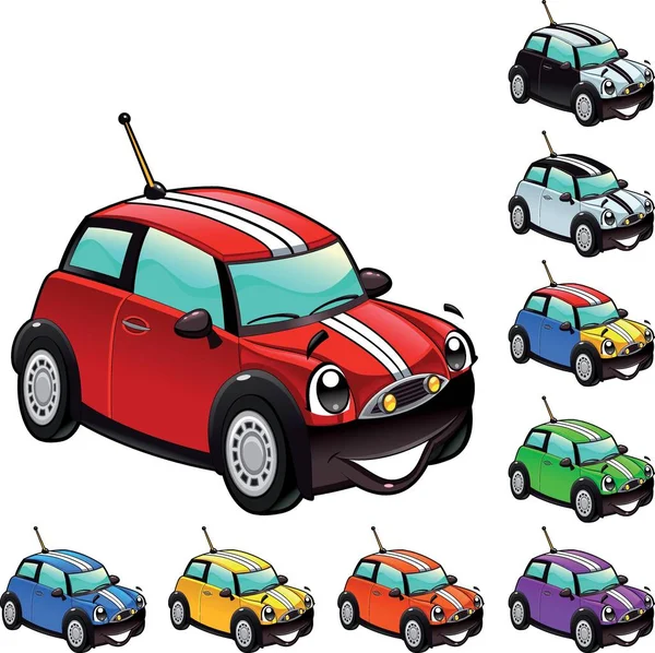 Grappige Auto Verschillende Kleuren Cartoon Vector Illustratie — Stockfoto