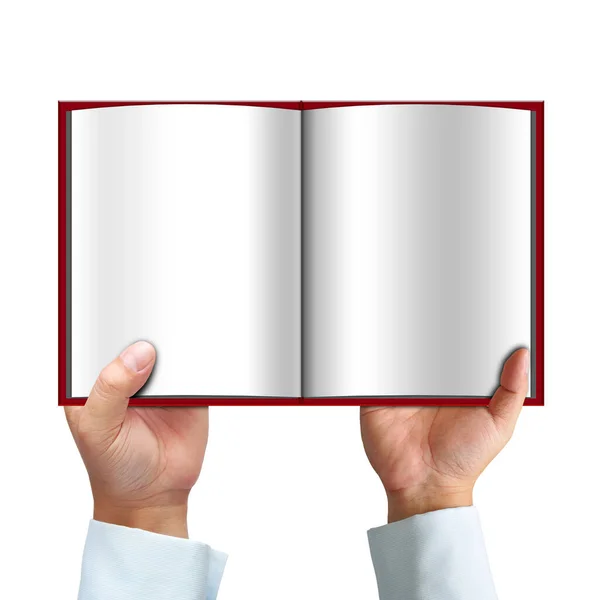 Aufgeschlagenes Buch Der Hand Isoliert Auf Weißem Hintergrund Mit Clipping — Stockfoto