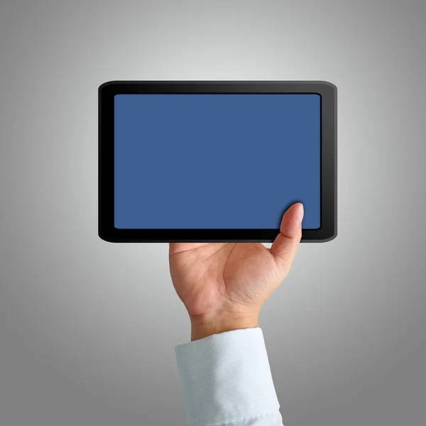 Digitální Tablet Rukou Nad Bílým Pozadím — Stock fotografie