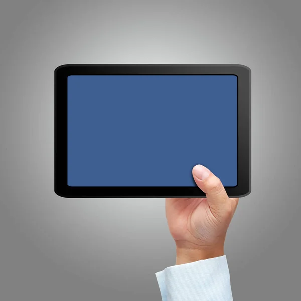 Digital Tablet Hand Över Vit Bakgrund — Stockfoto
