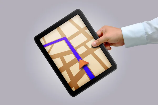 Male Hand Holding Touchpad Gps — Stock Photo, Image