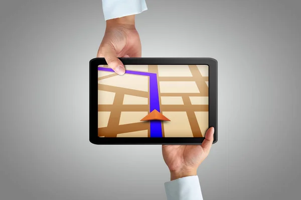 Männliche Hand Hält Ein Touchpad Gps — Stockfoto