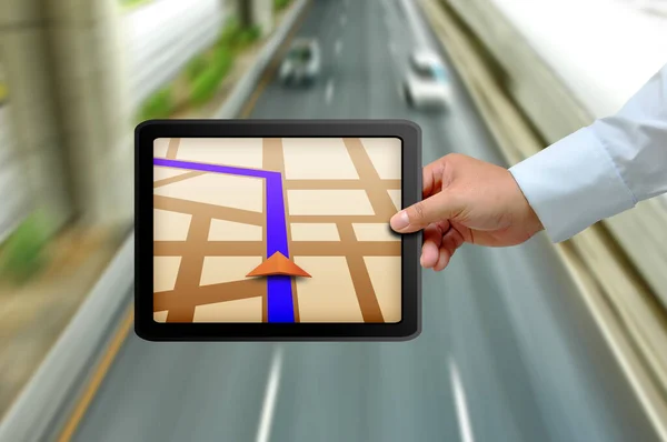 Mužská Ruka Držící Touchpad Gps — Stock fotografie