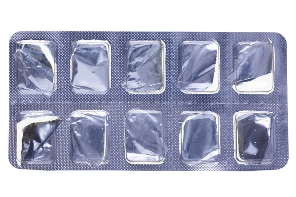 Detailní Záběr Prázdného Blistru Pilulkami Izolovaného Bílém Stock Snímky