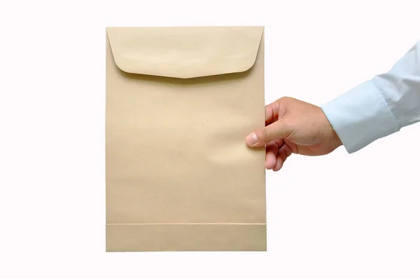 Envelope Mão Isolado Fundo Branco Com Clipping Part — Fotografia de Stock