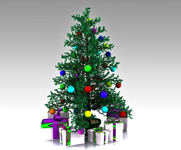 Χριστουγεννιάτικο Φόντο Διακοσμημένο Χριστουγεννιάτικο Δέντρο — Φωτογραφία Αρχείου