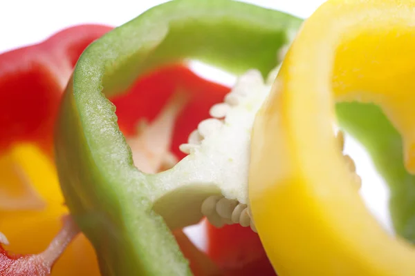 Red Yellow Green Peppers Sliced Isolated White Background — Stock Photo, Image