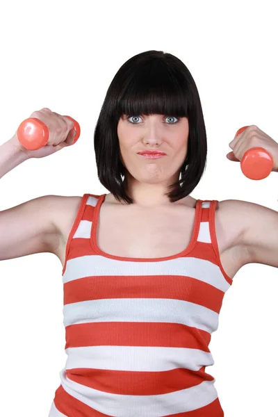 Young Woman Using Dumbbells — Stock Photo, Image