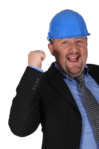 Empresario Hardhat Con Puño Aire —  Fotos de Stock