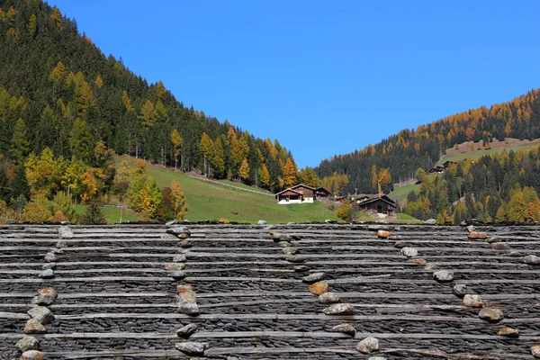 Blick Über Das Schindeldach Ins Ultental — Stockfoto