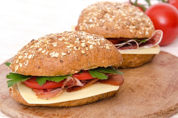 Wholemeal Bread Rolls Sausage Cheese — Stock Photo, Image