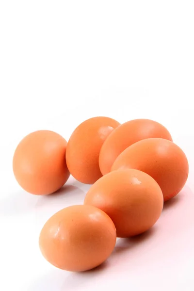 Έξι Καφέ Αυγά Χώρο Αντιγραφής Στην Κορυφή Απομονωμένα Λευκές Ιδέες — Φωτογραφία Αρχείου