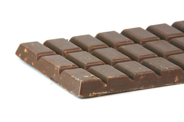Chocolade Bar Detail Met Kopieerruimte Geïsoleerd Witte Achtergrond Voedsel Snoep — Stockfoto