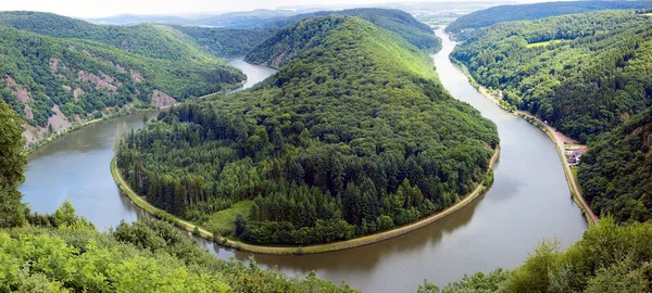 View River Saar Saarschleife City Orscholz Saarland Germany Summer Panoramic — Stock Photo, Image