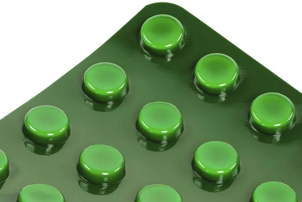 Makro Zelených Blistrů Pilulek — Stock fotografie