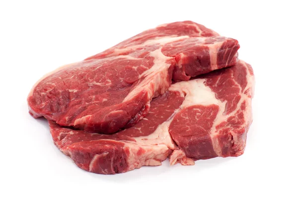 Steak Aux Yeux Viande Crue Juteuse Sur Fond Blanc — Photo