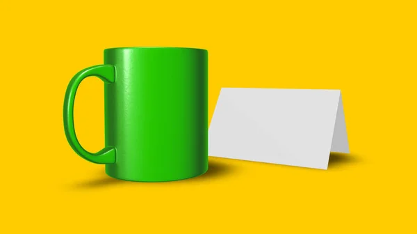 绿色杯子和空白标志 3D插图 — 图库照片