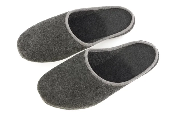 Gray Felt Slippers Pictured White Background — Stock Photo, Image