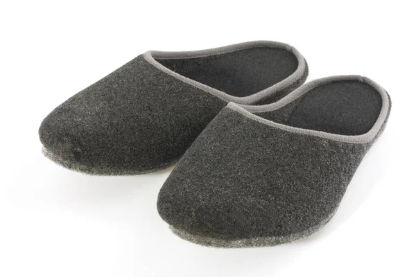 Gray Felt Slippers Pictured White Background — Stock Photo, Image